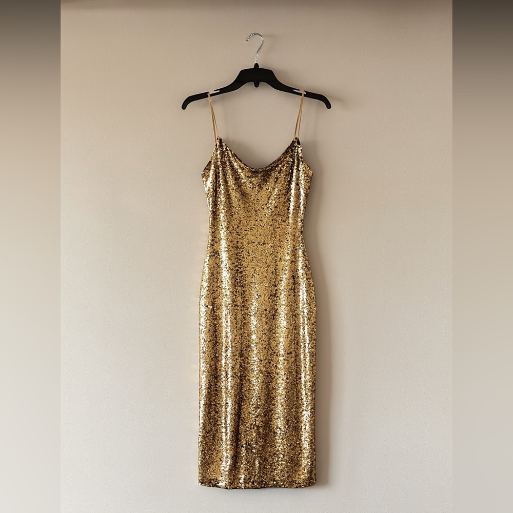 Gold Sequin Sleeveless Dress - Picture 1 of 6